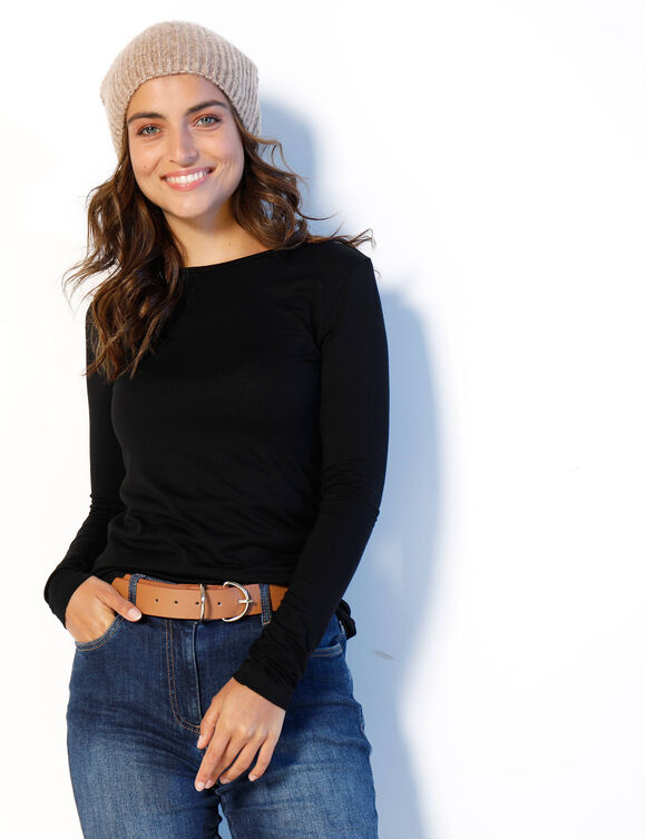 T-shirt uni col rond stretch (noir) T-shirt uni col rond stretch (noir)